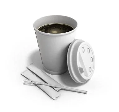 Realistic open paper coffee cup 3d illustration on white Stockillustratie