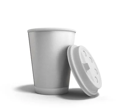 Realistic open paper coffee cup 3d render on white Stock Illustration