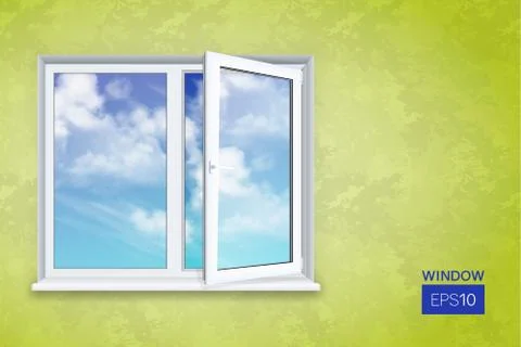 Realistic open plastic window Illustrazione stock