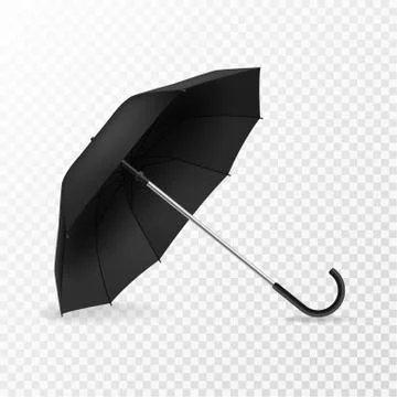 Realistic open umbrella. Side view blank object template, black opened parasol Stock Illustration