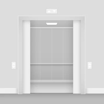 Realistic opened empty elevator hall interior vector illustration. Stock Illustration