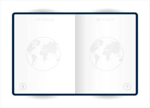 Realistic opened template passport on white background. Document for travel a Illustrazione stock