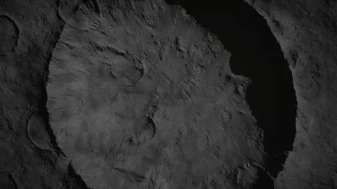 Realistic opening shot moving away from the surface of the moon Stock Footage 289747516