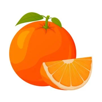 Realistic orange fruit with a slice. Ripe tropical fruit. Stock Illustration