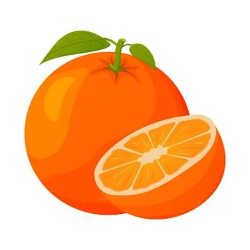 Realistic orange fruit with a slice. Ripe tropical fruit. Stock Illustration