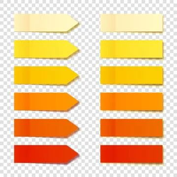 Realistic orange sticky notes collection. Arrow flag tabs. Post note stickers Stock Illustration