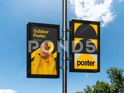 Realistic Outdoor Poster 3D Mockup PSD Template