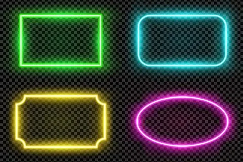 Realistic oval and rectangle colored led neon tube frames isolated on Stock Illustration
