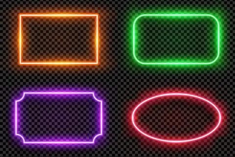 Realistic oval and rectangle colored led neon tube frames isolated on Stock Illustration