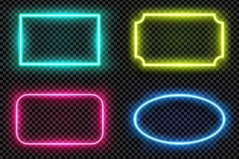 Realistic oval and rectangle colored led neon tube frames isolated on Stock Illustration