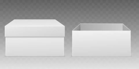 Realistic packaging boxes. Empty white box mockup, consumer cardboard package Illustrazione stock