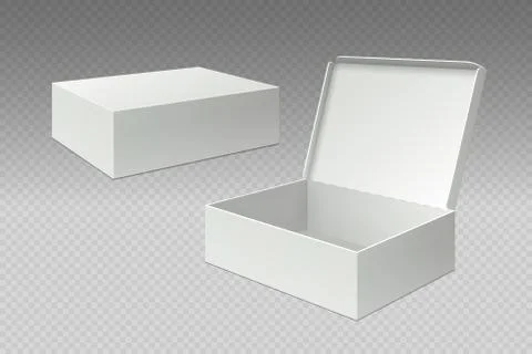 Realistic packaging boxes. Open mock up blank package, white square paper イラスト素材