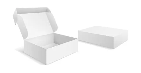 Realistic packaging boxes. Paper blank white box, carton empty mockup open 스톡 일러스트