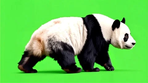 Realistic panda walking on green screen background in side view motion Stock Footage 325128334