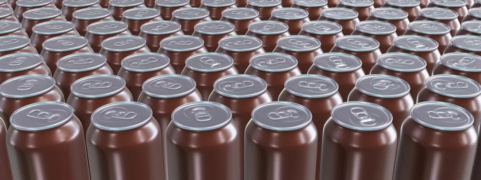 Realistic panoramic 3D animation of the dark brewed coffee drink cans Stock Illustration