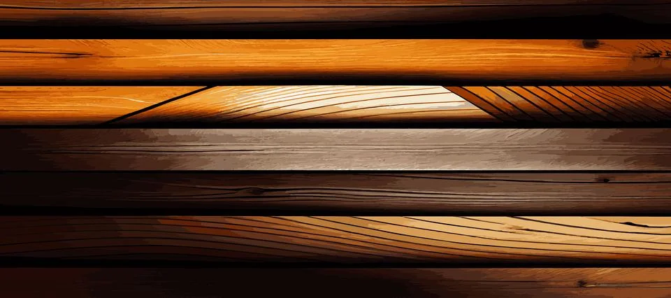 Realistic panoramic wood texture plank background, fiber texture pattern - Ve Stock Illustration