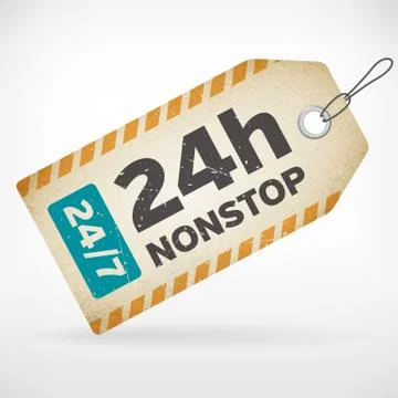 Realistic paper 24h nonstop vector label. isolated from background. layered. Illustrazione stock