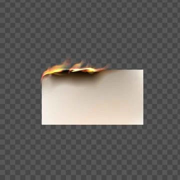 Realistic paper burn vector illustration, flaming paper side or parchment sheet Illustrazione stock