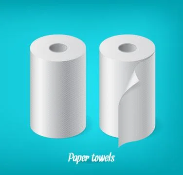Realistic paper roll set, kitchen towel, cash tape vector Stock Illustration