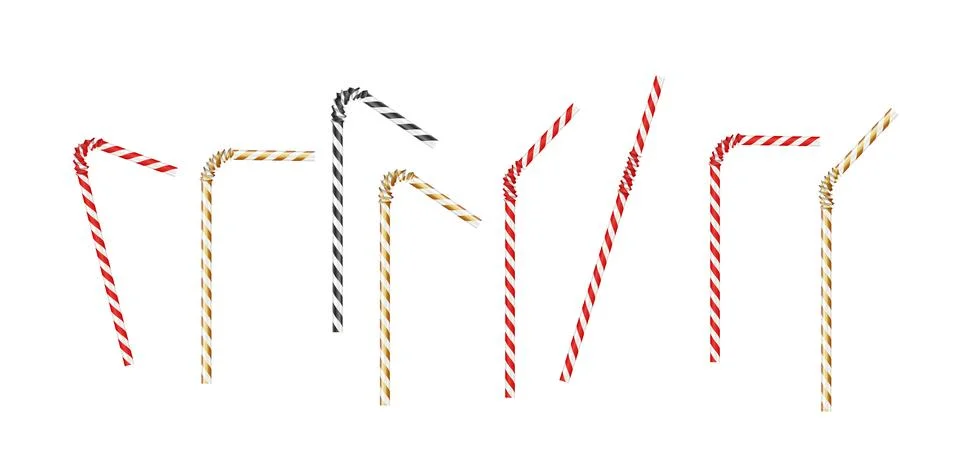 Realistic paper straw mock up template on isolated white background. Flexible Stock Illustration