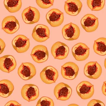 Realistic peach half slice with a stone seamless pattern Stock Illustration
