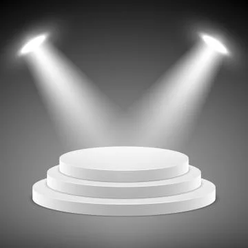 Realistic pedestal, 3d empty podium with spotlights vector illustration Illustrazione stock
