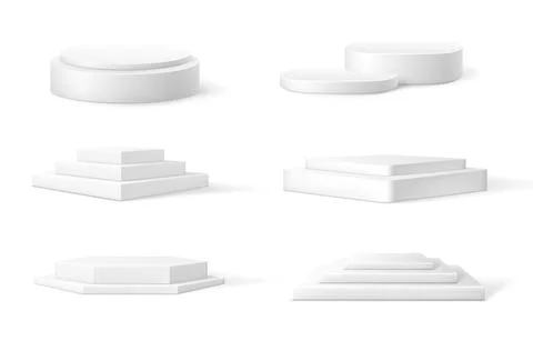 Realistic pedestal. 3D white empty podium. Cylinder winner stage and round Stock Illustration