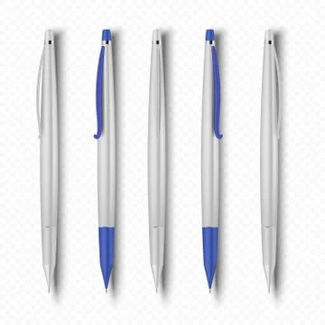Realistic pen. 3D white plastic office pen, school and work stationery or Stock Illustration