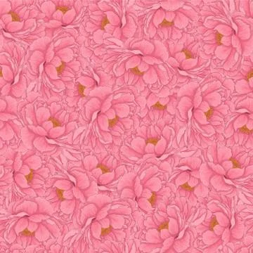 Realistic peony flower seamless pattern template. Colorful chinese rose vector Stock Illustration