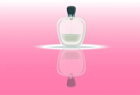 Realistic perfume half empty bottle with reflection. Mockup realistic glass.. Stock Illustration