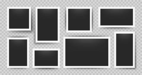 Realistic photo frames. 3D blank album snapshot with white frame on transparent Stock Illustration