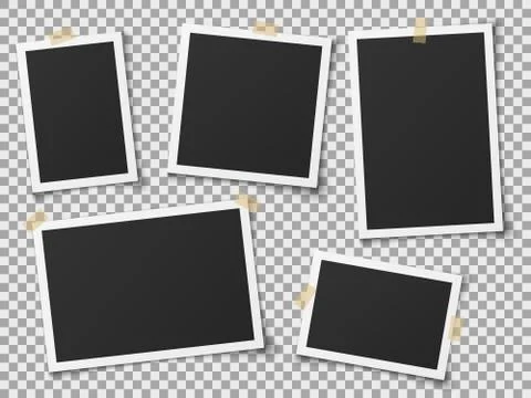 Realistic photo frames. Vintage empty photos frame with adhesive tapes. Images Illustrazione stock