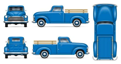 Realistic pickup vector template. Vehicle mockup side, front, back, top view Stock Illustration