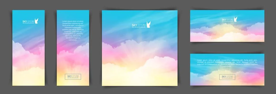 Realistic pink-blue sky and cumulus clouds Stock Illustration
