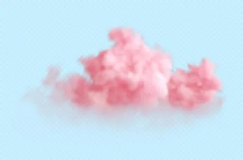 Realistic pink fluffy cloud isolated on transparent blue background. Cloud sky 스톡 일러스트
