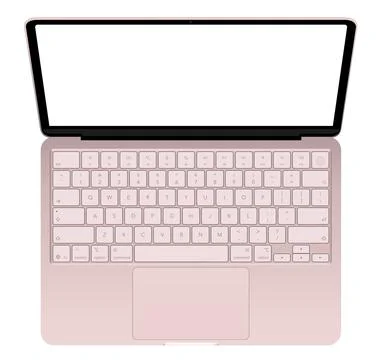 Realistic pink laptop empty screen frame overlay mockup. Mobile PC display Ilustración de archivo