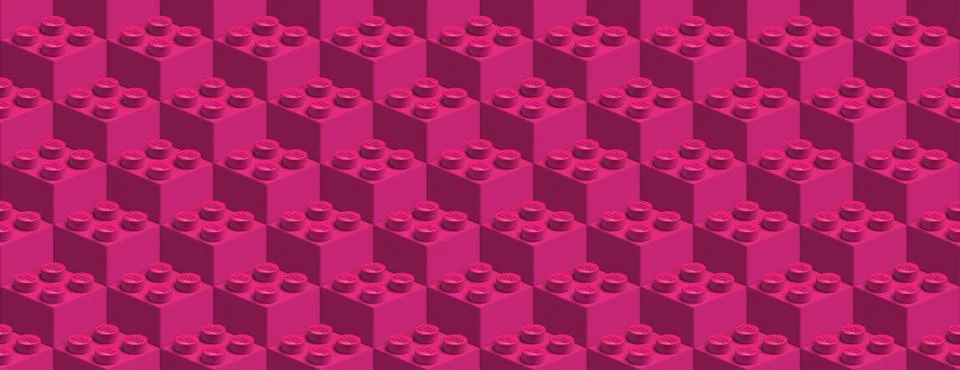 Realistic pink Lego plastic constructor bg. Play and build concept. 3d children Stock Illustration