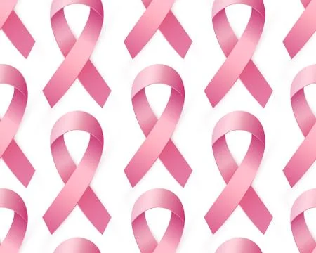 Realistic Pink ribbon seamless pattern to World Breast Cancer Awareness month. Stock Illustration
