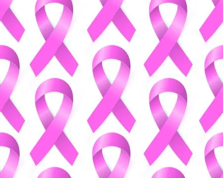 Realistic Pink ribbon seamless pattern to World Breast Cancer Awareness month. Stock Illustration