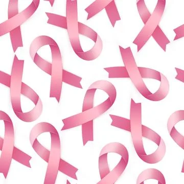 Realistic Pink ribbon seamless pattern to World Breast Cancer Awareness month. Stock Illustration