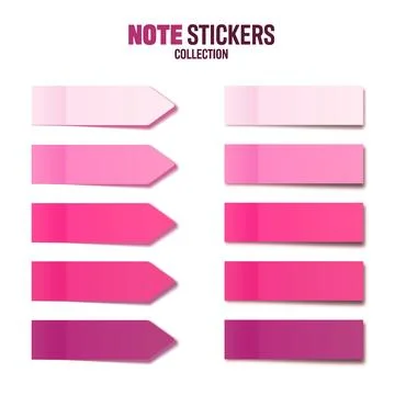 Realistic pink sticky notes collection. Arrow flag tabs. Post note stickers Stock Illustration