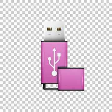 Realistic Pink USB flash drive isolated object on transparent background. Vector Stock Illustration