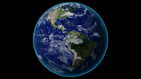 Realistic Planet Earth Rotating Loop - World Globe with Clouds on Black Stock Footage 340200389