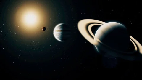 Realistic planet Saturn from deep space Stock Footage 80897345