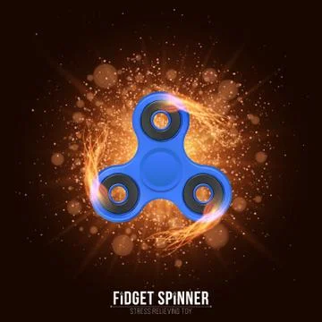 Realistic plastic blue spinner in the fire. Fiery speed. Bright flash of ligh Stock Illustration