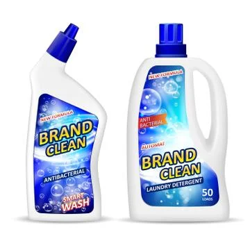 Realistic plastic bottle mockup with label, antibacterial gel laundry detergent Stock Illustration
