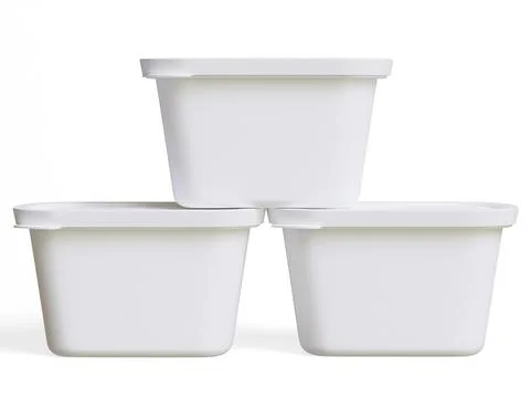 Realistic plastic container packaging or plastic food for mockup collection  Illustrazione stock