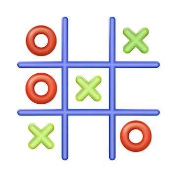 Realistic plastic multi colored toy Tic Tac Toe. Cross-zero with colors red a 스톡 일러스트