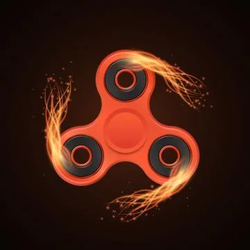 Realistic plastic red spinner in the fire. Fiery speed. Stress relieving toy. Illustration