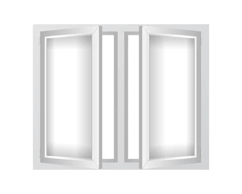 Realistic plastic window mockup template. Double PVC window with half open Ilustración de archivo